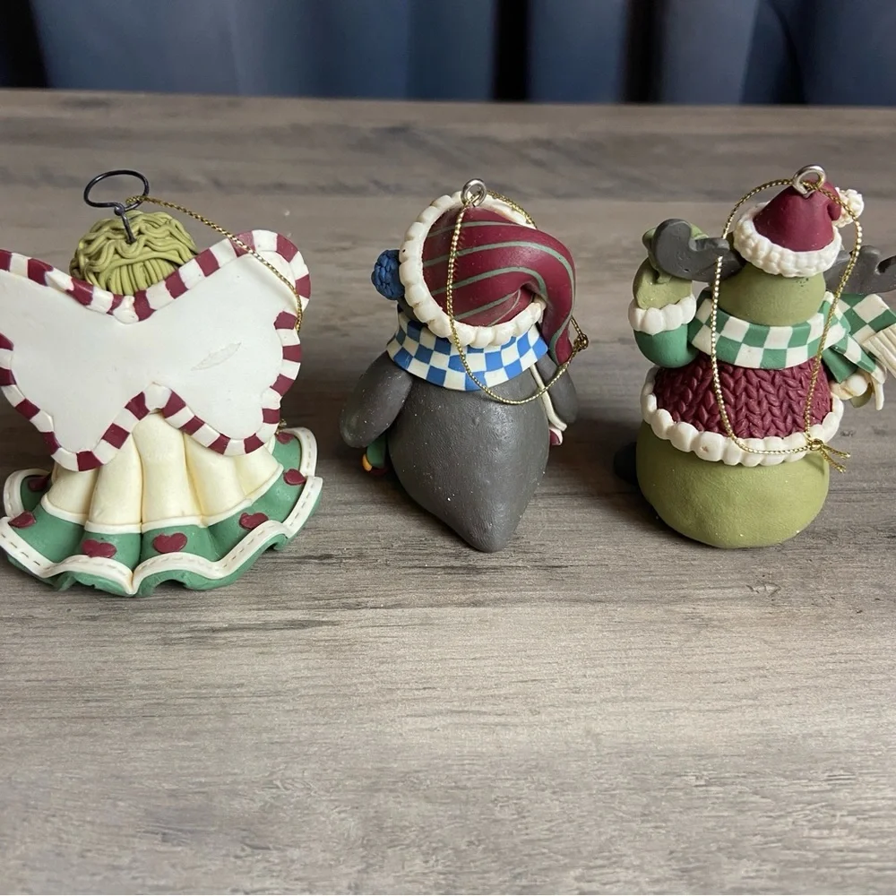 Lot of 3,‎ Polymer Clay Christmas Ornaments, Angel, Penguin, Reindeer
